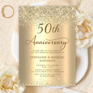 Gold Glitter Metallic 50. Hochzeitstag Einladung