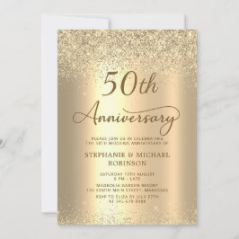 Gold Glitter Metallic 50th Wedding Anniversary Einladung