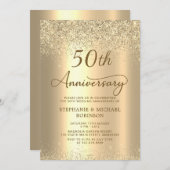 Gold Glitter Metallic 50th Wedding Anniversary Einladung (Vorne/Hinten)