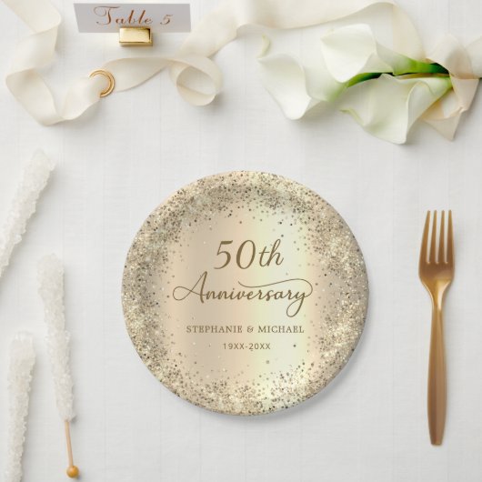 Gold Glitter Metallic 50th Wedding Anniversary  Pappteller (Hochzeit)
