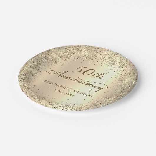 Gold Glitter Metallic 50th Wedding Anniversary  Pappteller (Schrägansicht)