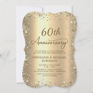 Gold Glitter Metallisch 60. Hochzeitstag Einladung