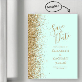 Gold Glitter Mint Green Magnetic Save the Date Magnetkarte