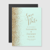 Gold Glitter Mint Green Magnetic Save the Date Magnetkarte (Vorne/Hinten)