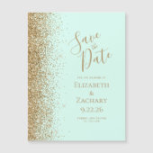 Gold Glitter Mint Green Magnetic Save the Date Magnetkarte (Vorderseite)