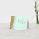 Gold Glitter Mint Green Wedding Thank You Karte (Vorderseite)
