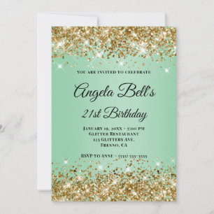 Gold Glitter Mint Ombre Monogramm 21. Geburtstag Einladung