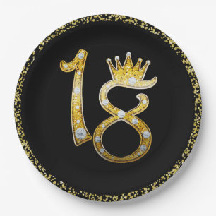 Gold Glitter Moderne Glamour 18. Kronen-Geburtstag Pappteller