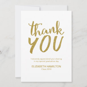 Gold Glitter Moderne Schrift Graduierungs-Dankesch Dankeskarte