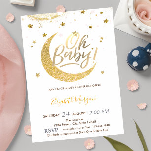 Gold Glitter Mond Sterne Baby Shower Einladung