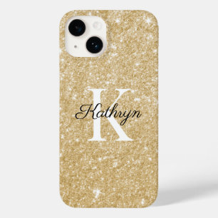 Gold Glitter Monogram Anfangsbuchstabe Name Case-Mate iPhone 14 Hülle