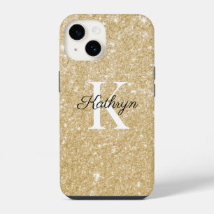 Gold Glitter Monogram Anfangsbuchstabe Name iPhone 14 Hülle