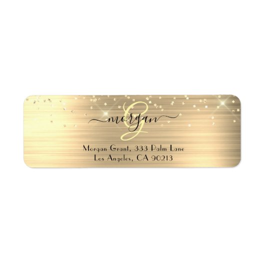 Gold Glitter & Monogram, Black Script Name Address (Vorne)