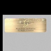 Gold Glitter & Monogram, Black Script Name Address