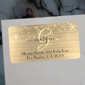 Gold Glitter & Monogram, Black Script Name Address Adressaufkleber