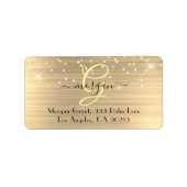 Gold Glitter & Monogram, Black Script Name Address Adressaufkleber (Vorne)