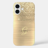 Gold Glitter & Monogram, Black Script Name Case-Mate iPhone Hülle (Rückseite)
