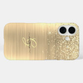Gold Glitter & Monogram, Black Script Name Case-Mate iPhone Hülle (Rückseite (Horizontal))