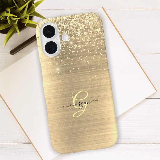 Gold Glitter & Monogram, Black Script Name Case-Mate iPhone Hülle