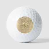 Gold Glitter & Monogram, Black Script Name Golfball (Vorderseite)