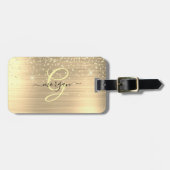 Gold Glitter & Monogram, Black Script Name, Vs 2 Gepäckanhänger (Vorderseite horizontal)
