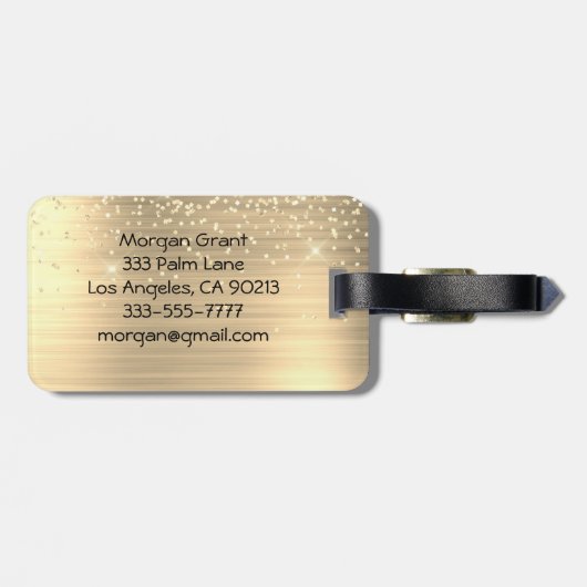 Gold Glitter & Monogram, Black Script Name, Vs 2 Gepäckanhänger (Rückseite horizontal)