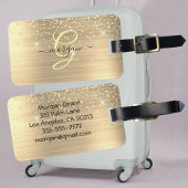 Gold Glitter & Monogram, Black Script Name, Vs 2 Gepäckanhänger