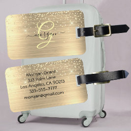 Gold Glitter & Monogram, Black Script Name, Vs 2 Gepäckanhänger