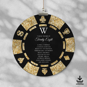 Gold Glitter Monogram Poker Chip Casino Hochzeit Einladung