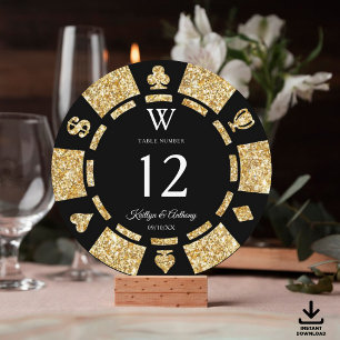 Gold Glitter Monogram Poker Chip Casino Hochzeit Einladung