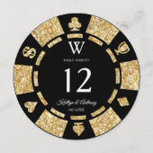 Gold Glitter Monogram Poker Chip Casino Wedding Einladung (Rückseite)