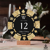 Gold Glitter Monogram Poker Chip Casino Wedding Einladung