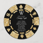 Gold Glitter Monogram Poker Chip Casino Wedding Einladung (Vorderseite)