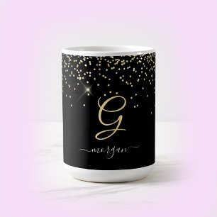 Gold Glitter & Monogram Weißer Schriftname auf Sch Kaffeetasse