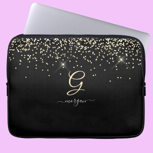 Gold Glitter & Monogram Weißer Schriftname auf Sch Laptopschutzhülle