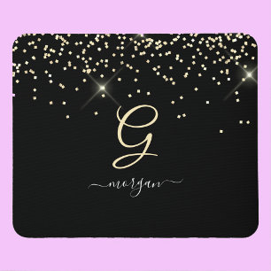 Gold Glitter & Monogram Weißer Schriftname auf Sch Mousepad