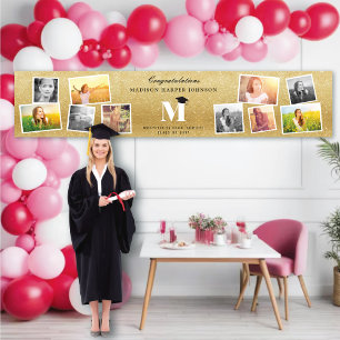 Gold Glitter Monogramm 10 Foto Abschlussfeier Banner