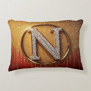 Gold Glitter Monogramm Anfangsbuchstabe N Dekokissen