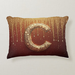 Gold Glitter Monogramm Buchstabe C Rot Initiale Dekokissen