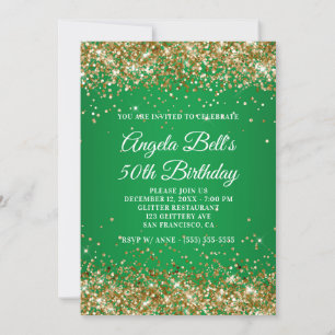 Gold Glitter Monogramm Grün Ombre 50. Geburtstag Einladung