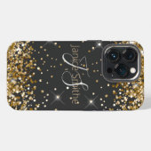 Gold Glitter Monogramm iPhone Hülle (Rückseite (Horizontal))