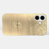 Gold Glitter & Monogramm, schwarzer Schriftname Case-Mate iPhone Hülle (Rückseite (Horizontal))