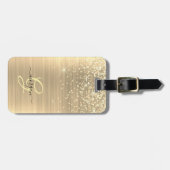 Gold Glitter & Monogramm, schwarzer Schriftname Gepäckanhänger (Vorderseite horizontal)