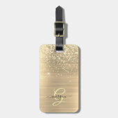 Gold Glitter & Monogramm, schwarzer Schriftname Gepäckanhänger (Vorderseite vertikal)