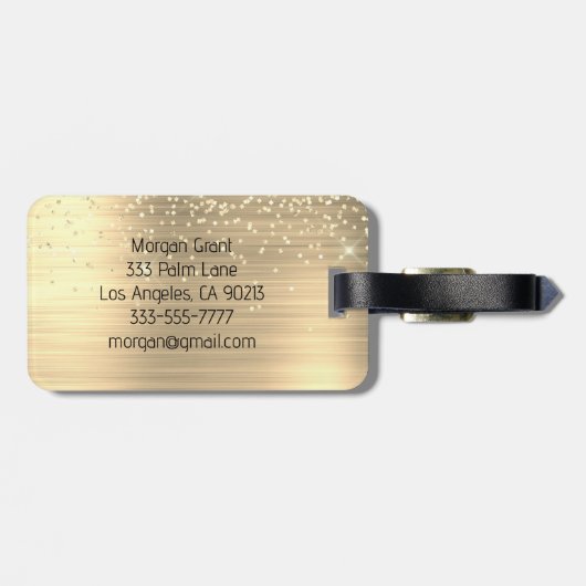 Gold Glitter & Monogramm, schwarzer Schriftname Gepäckanhänger (Rückseite horizontal)