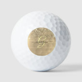 Gold Glitter & Monogramm, schwarzer Schriftname Golfball (Vorderseite)