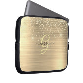 Gold Glitter & Monogramm, schwarzer Schriftname Laptopschutzhülle (Vorne Rechts)