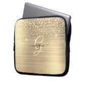 Gold Glitter & Monogramm, schwarzer Schriftname Laptopschutzhülle (Vorderseite Links)