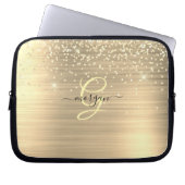 Gold Glitter & Monogramm, schwarzer Schriftname Laptopschutzhülle (Vorderseite)