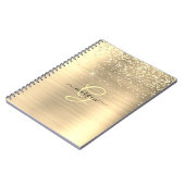 Gold Glitter & Monogramm, schwarzer Schriftname Notizblock (Linke Seite)